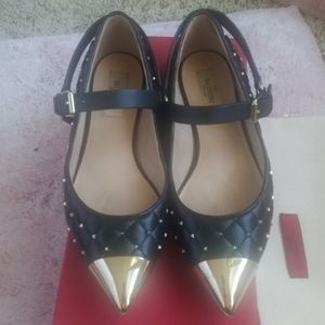 VALENTINO ROCKSTUD BLK QUILTED MARY JANE FLAT 37.5